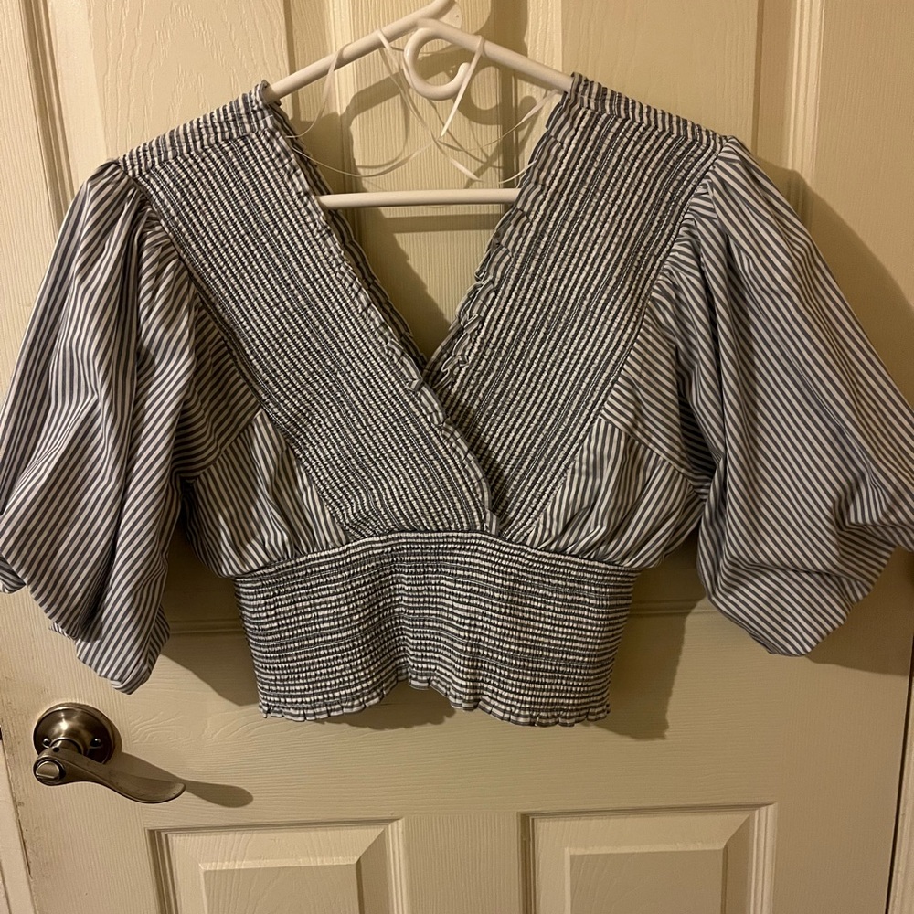 Abercrombie & Fitch Blue and White Striped Blouse